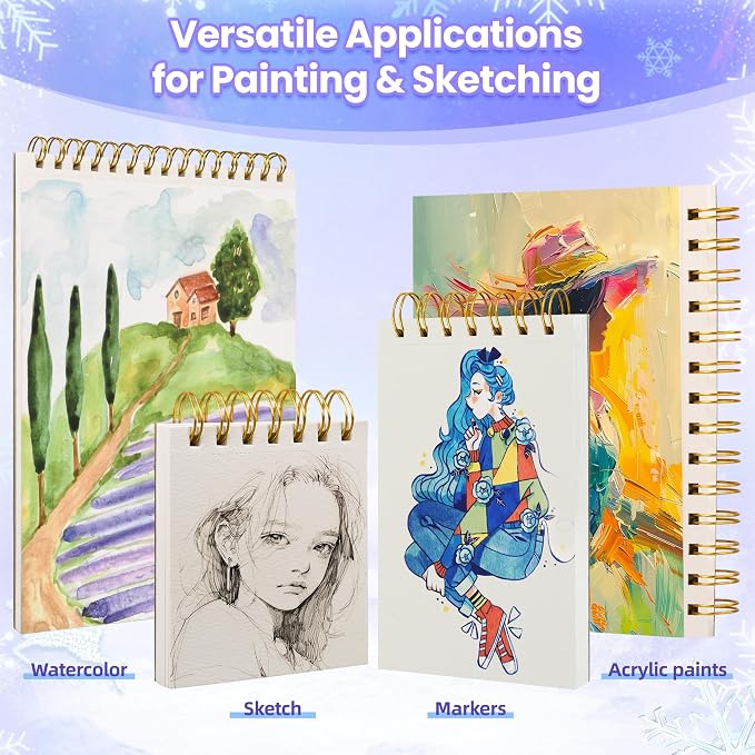 Qlmhudaim Mixed Media Sketchbook 4" x4”| 30 Sheets 140lb/300g | Spiral Bound Tear Line Artist-Grade Watercolor Sketch Book, Compact Watercolor Paper for Sized Exercises & Travel