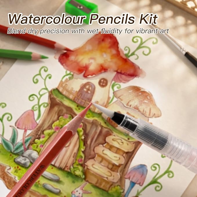 rubens 59 PCS Artist Watercolor Pencils Kit for Adult Drawing | 36 Colors Soft Core Watercolor Pencils In Metal Box with Brush, Water Brush Pen, Sharpener, 20 Sheets Hot Pressed Papers