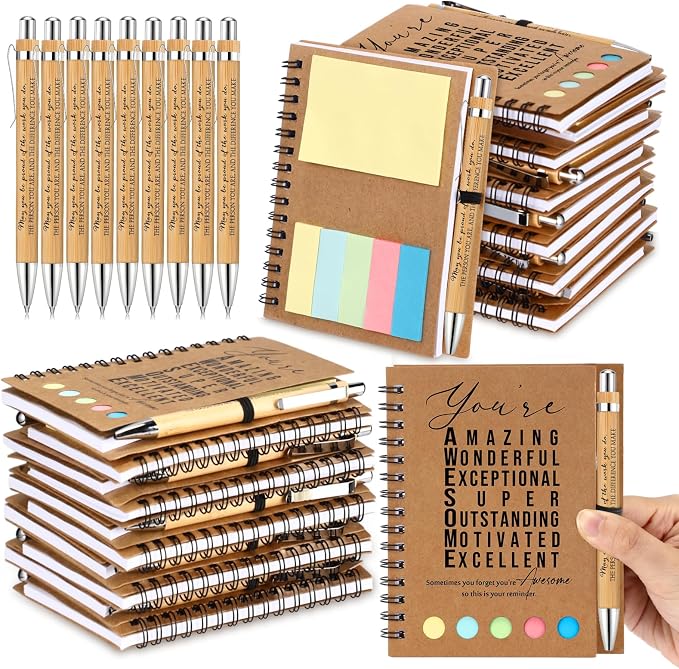 Jetec 50 Sets Inspirational Notebook Bulk Back to School Gifts Motivational Notebook with Pen and Sticky Notepad Employee Appreciation Gift for Teacher Student Coworker School Office (Amazing)