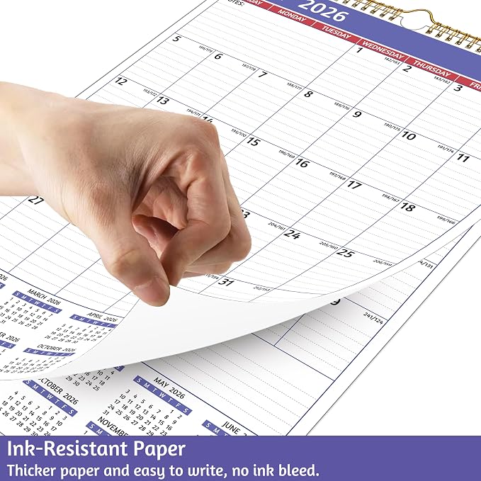 2026-2027 Wall Calendar - 2026-2027 Calendar, Jul 2026 - Dec 2027, 12'' x 17'' Large, 18 Monthly Calendar with Ruled Blocks, Yearly Overview, Thick Paper, Holidays, To-do ＆ Notes, Amply Writing Space