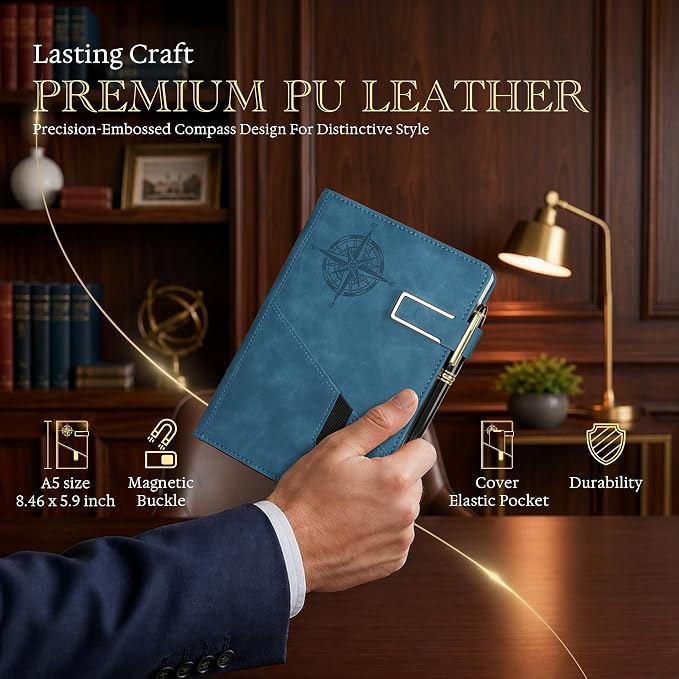Lined Notebook Journal for Men Women, College Ruled Notebook, Hardcover Leather Journal with Pen & Gift Box, 256 Pages Thick Daily Diary, Professional Notebooks for Work, School, Business, Writing, A5