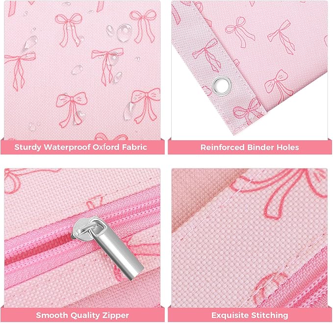 SKYDUE 3 Ring Pencil Pouch for Binder, Zipper Binder Pencil Pouch with 3 Pockets and Mesh Window, Durable Organizer for School Supplies, Cables, Earbuds, Makeup