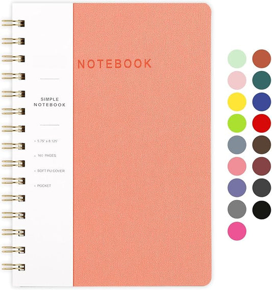 Spiral Notebook, Pink Notebook-6.1x8.2 Inch College Ruled Journal with Inner Pockets and 160 Pages, PU Leather Cover Business Journal, Twin-Wire Binding Notebook Perfect for Office & Home