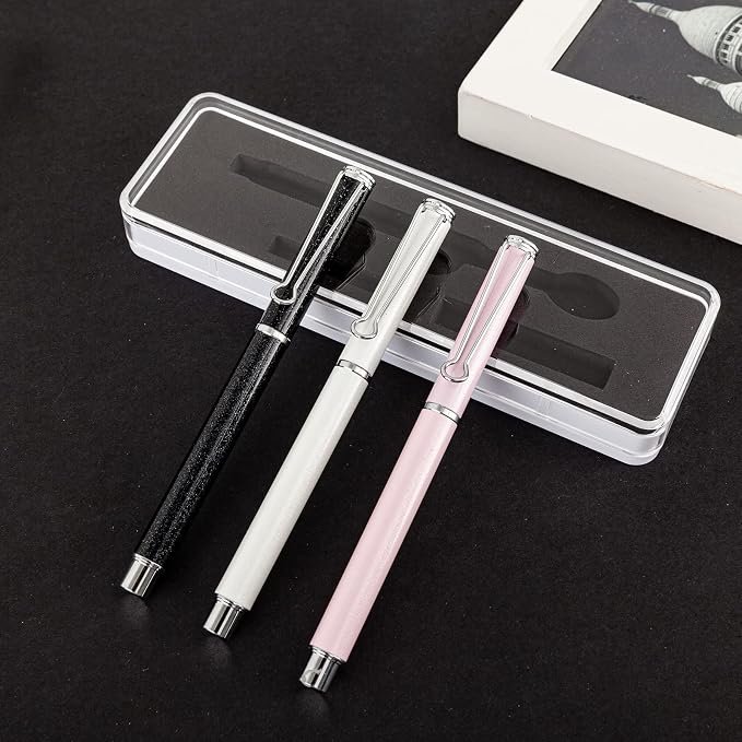AIHAO Refillable Fountain Pen, Fine Point, Metal Fountain Pen with Gift Box, Black Ink, 2 Ink Cartridges in one Set, Pearl Black Metal Pen.Fountain Pens for Writing