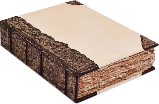 Rustic Vintage Leather Spine Bound Journal - 200 Pages, 6"X4"(A6), Brown - Handmade Antique Deckle Edges Watercolor Paper - Book of Shadows/Spell - Writing Notebook Sketchbook for Women and Men by