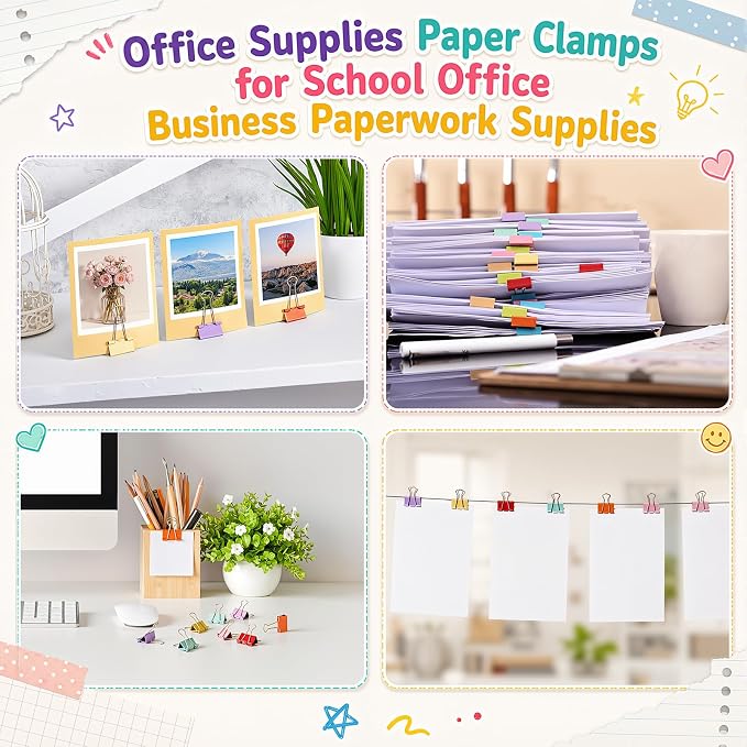 Yexiya 300 Pcs Medium Binder Clips Sturdy 1.25 Inch Muticolor Paper Med Clips Office Supplies Paper Clamps for Office Teachers Students School Business Supplies