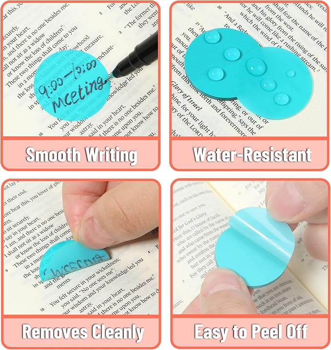 Mr. Pen- Round Transparent Sticky Notes, 1.1” Diameter, 14 Pads, 560 Sheets | Colorful, Water-Resistant See-Through Sticky Notes & Fineliner, Smooth Writing, Note Tabs for Bible Journaling, Studying
