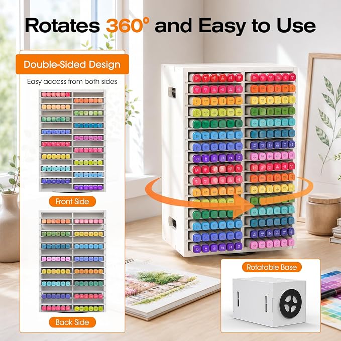 SANFURNEY Marker Organizer, 360° Rotating Alcohol Marker Storage 384 Pencil Holder, Organizer Holder for Desk Arts and Crafts Organizer Storage for Desk Home School Office
