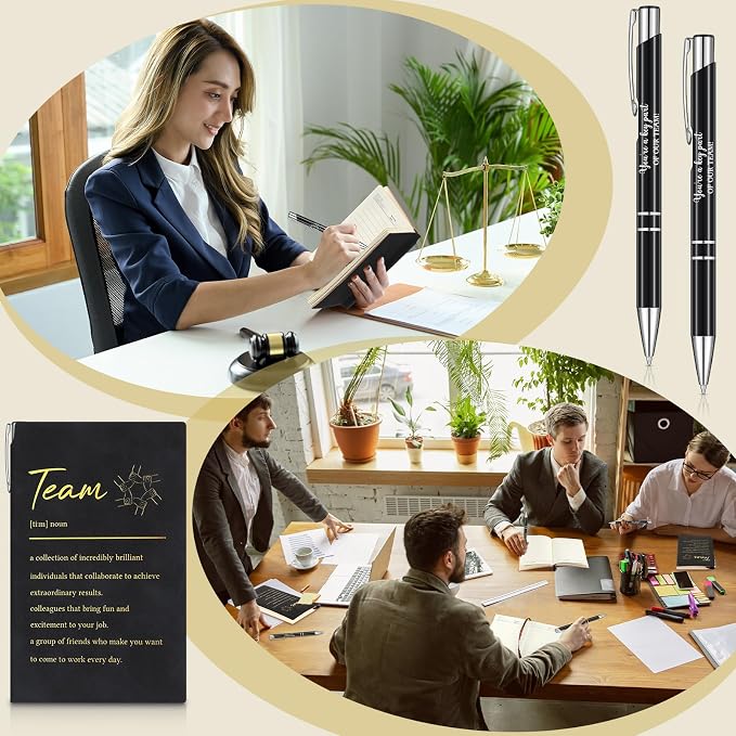 Colarr 40 Pcs Appreciation Gifts Bulk Inspirational PU Leather Notebook Journal & Pen Set Thank You Gifts for Staff, Employees, Coworkers, Nurses(Black,Team Sign)