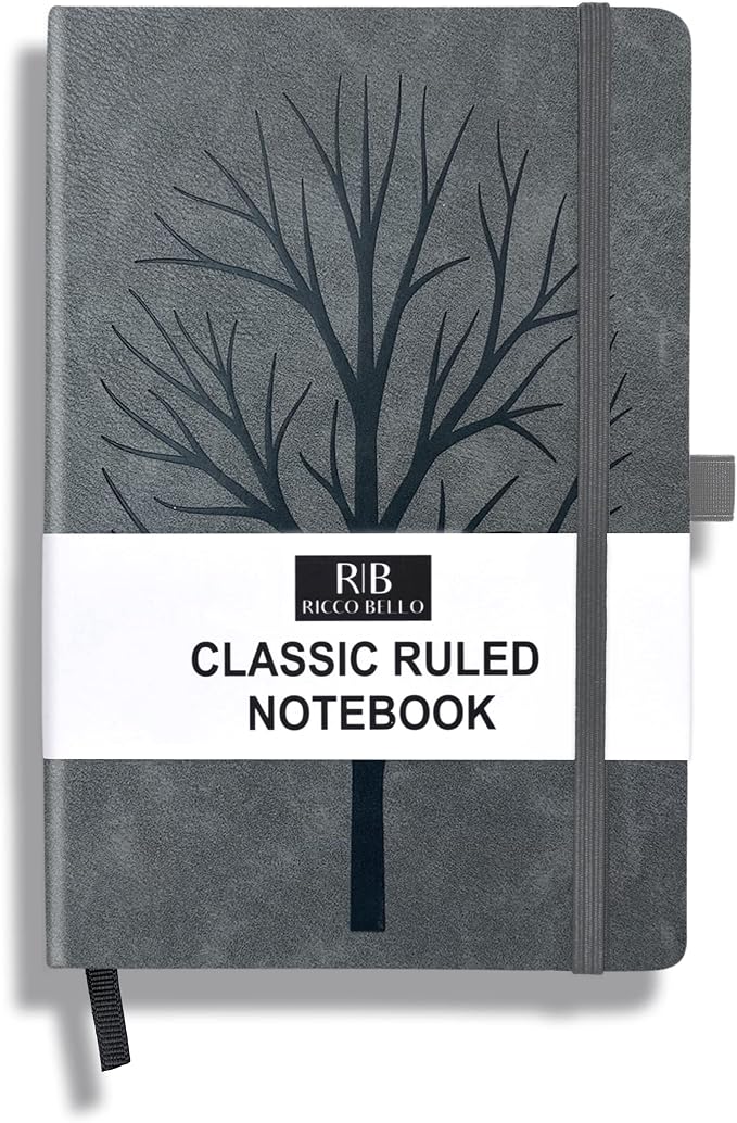 RICCO BELLO Lined Journal Notebook, Granite Tree | Faux Leather Hardcover, College Ruled, 96 Sheets / 192 Pages, 5.7 x 8.4 Inches, Pen Holder