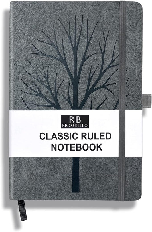 RICCO BELLO Lined Journal Notebook, Granite Tree | Faux Leather Hardcover, College Ruled, 96 Sheets / 192 Pages, 5.7 x 8.4 Inches, Pen Holder