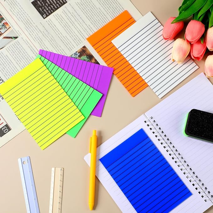 Yinder 6 Pack Colored Transparent Sticky Notes Translucent Clear Lined Self Sticky Notes, Back to School Gift Bible Tab for Planners, School Supplies Office, 30 Sheets/Pack, 4 x 6'' (Bright Color)