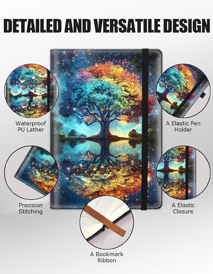Hardcover Executive Notebooks, A5 PU Leather Lined Journal Notebook, 200 Pages Thick Paper Subject Notebooks for School,Work,Home Writing Business Notebook, Diary Book ，Space Fantasy Landscape