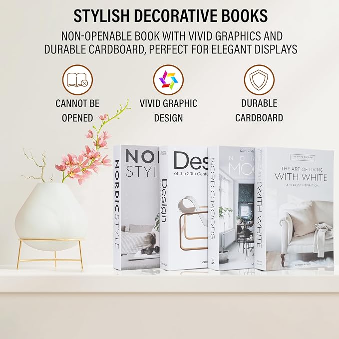 PROBENEX 4 Pcs Decorative Books | Faux Black Coffee Table & Shelf Decor | Bold Modern Look for Living Room, Office and Entryway - Not Real, Tool-Free 2-Min Setup