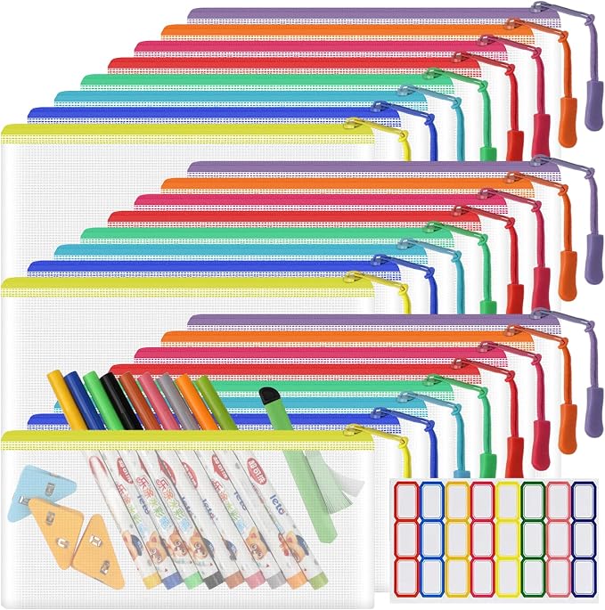 YOPCDJ 24 Pack Mesh Zipper Pouch Bags, Small, Clear Pencil Pouch Bulk, Pencil Bags with Zipper for Travel Storage