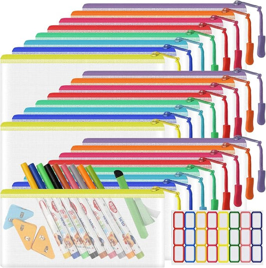 YOPCDJ 24 Pack Mesh Zipper Pouch Bags, Small, Clear Pencil Pouch Bulk, Pencil Bags with Zipper for Travel Storage