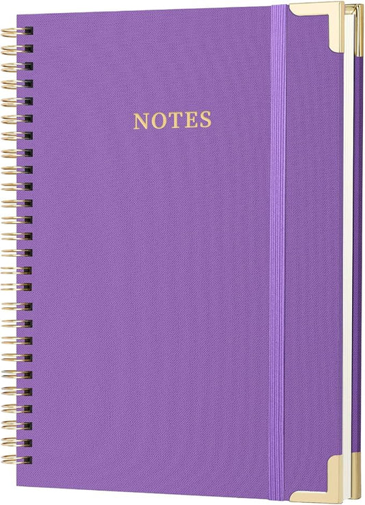 ALKALO A4 Large Spiral Notebook Journal, (8.5×11'') 100 Pages Linen Hardcover College Ruled Journaling For Work & Note Taking Thick Spiral Journal For Writing Daily Journal For Women & Men-Purple