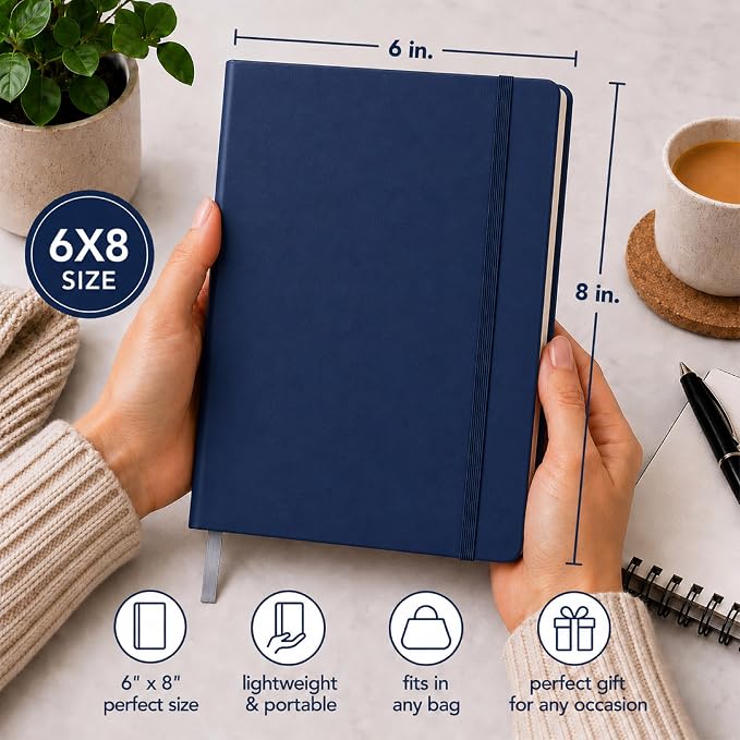 Eccolo Cool Jazz Hardbound Writing Journal, 192-Page Lined Paper, Lay-Flat | Elastic Band Closure, Interior Gusset Pocket, Double Ribbon Bookmarks and Built-In Pen Holder, Durable Section-Sewn Binding