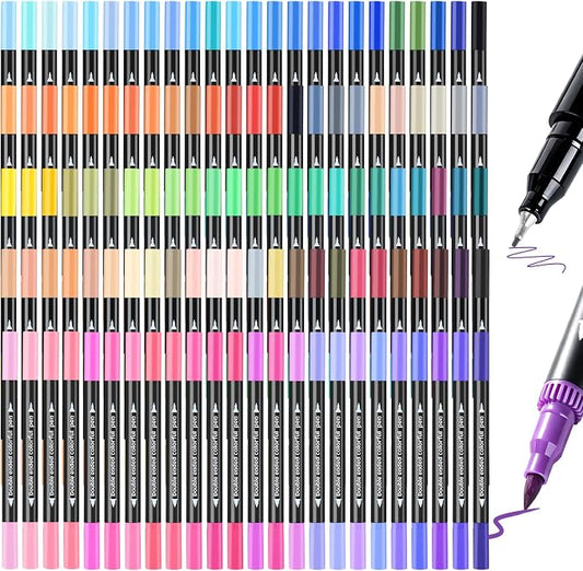 120Colors Art Markers for Adults, Fine Tip & Brush Pen Set for Coloring Books, Drawing, Watercolour Markers Pens, Artist Markers