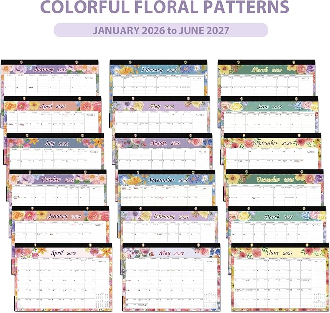 2026 Desk Calendar, Large Desktop/Wall Monthly Calendar (Jan. 2026 - Jun. 2027) 17'' x 12'' School Year Desk Planner for Teacher Family School Office Supplies