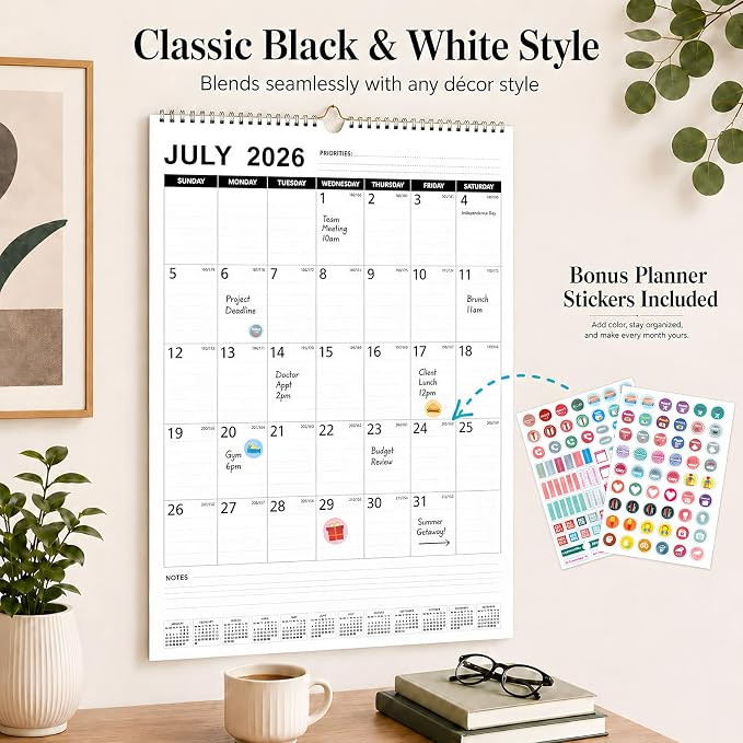 Large Wall Calendar 2026-2027, 18 Month Vertical Wall Calendar Jul 2026 – Dec 2027, 15" x 22" with Thick Paper & Large Blocks for Home Office Minimalist