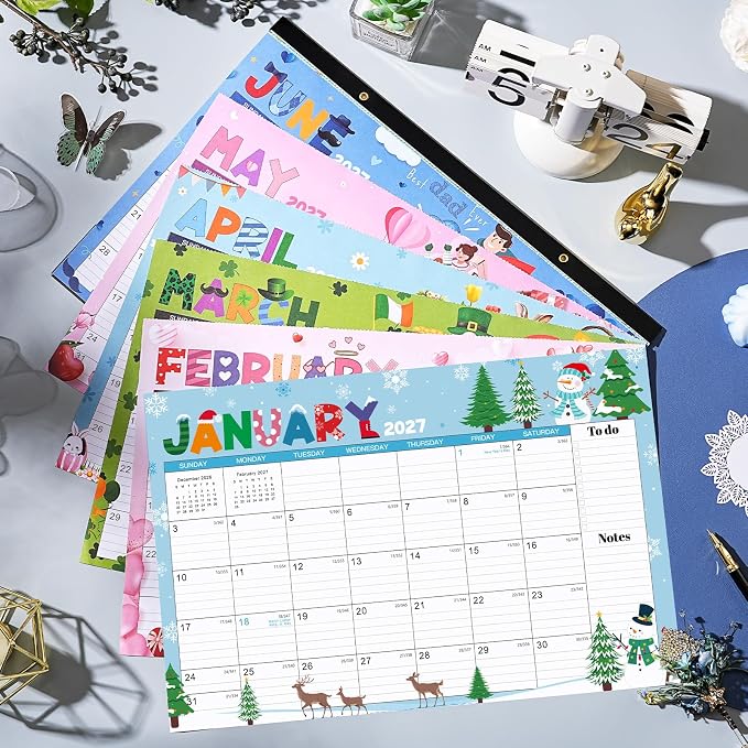 Desk Calendar 2026-2027 - Desk/Wall Calendar 2026-2027, 17"×12", Jul.2026 - Dec.2027, 18 Monthly Calendar 26-27 with Corner Protectors - 12 Different Themes