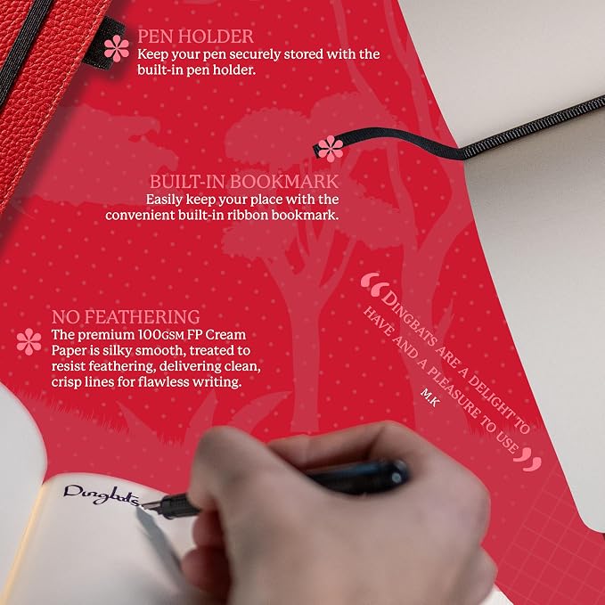 Dingbats Wildlife Ruled Journal A5 - Vegan Leather Hard Cover, Ideal for Work, Travel - Pocket, Elastic Closure, Bookmark