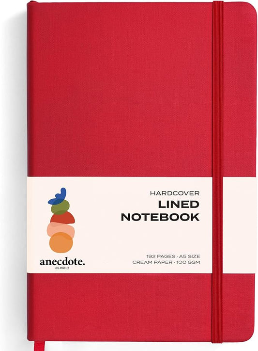 ANECDOTE. Lined Journal Notebook, 192 Pages, A5 size: 8.3" x 5.4", Thick 100 GSM Paper, Ruled, Hardcover. Journal for Women and Men, Perfect Notebook for School, Work and Travel (Red)