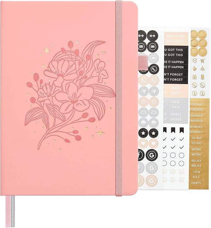 &And Per Se Dotted Journal Notebook, A5 Hardcover Aesthetic Dotted Notebook – 160 Pages 100gsm Thick Dot Grid Paper, 3 Sticker Sheets – Gift-Ready Journaling Kit for Women (Blush)