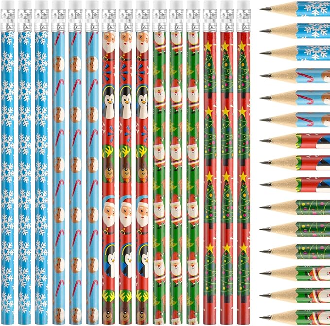 Zuazaor 50 Pieces Colorful Christmas Pencils with Eraser Wooden Pencils Snowman,Santa,Christmas Tree, Cand and Penguin Xmas Stationery for Christmas Holiday Office School Party Favors (50)