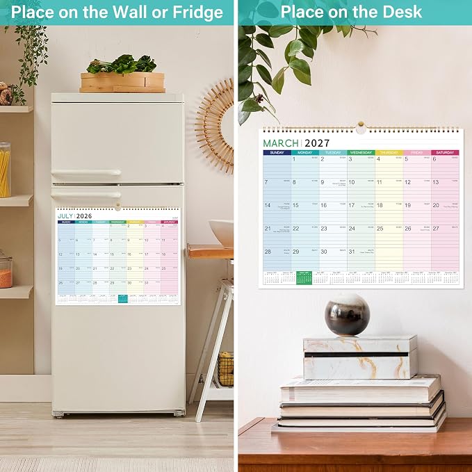 Calendar 2026-2027- Wall Calendar 2026-2027, July 2026 - December 2027, 18 Monthly Calendar with Thick Paper, 15" x 11.5", Hanging Hook - Colorful Lump