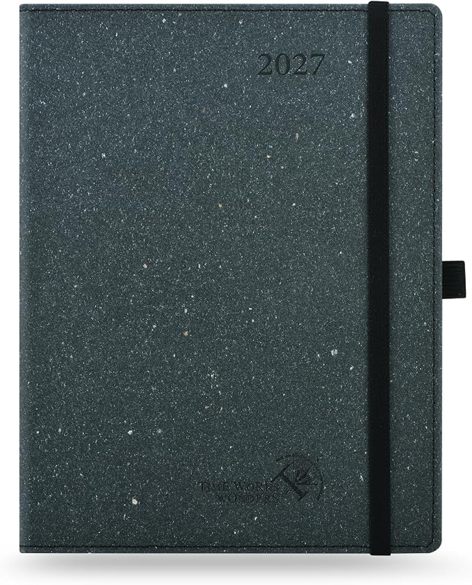 POPRUN 2027 Planner Weekly and Monthly, 6.5" x 8.75" Recycled Paper Calendar, Jan 2027- Dec 2027 Agenda, Daily Appointment Book with Hourly Time Slots, Monthly Tabs, Hardcover, 100 GSM - Black Grey