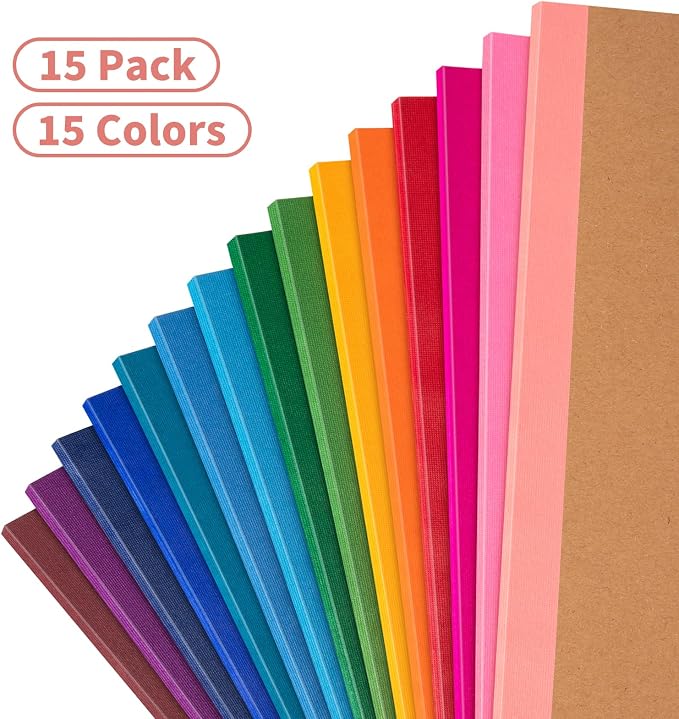 ALKALO 15 Pack Lined Notebook Journals Bulk, A5 College Ruled Composition Notebook, 8.3”x 5.5”,Kraft Cover with Rainbow Spines, 15 Colors 60 Pages for School Office Travel