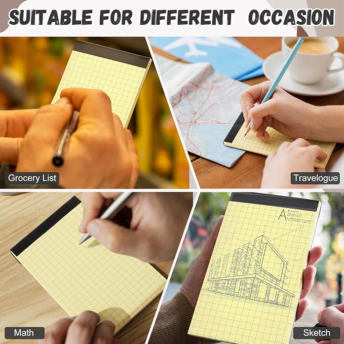 Tenceur 16 Pcs 3'' x 5'' Graph Paper Pads Quad Ruled Grid Mini Notepads, Perforated Tops, 50 Sheets Per Memo Pad, 80Gsm Paper Pads Small Pocket Graph Notebook for Students, Office, Math, Notes
