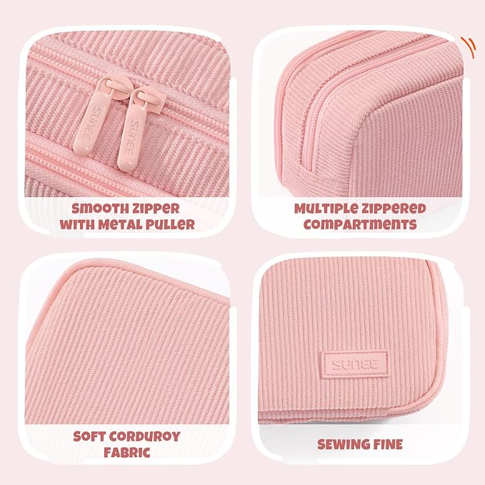 SUNEE Pencil Case, Large Capacity Pencil Pouch, Aesthetic Big Pen Bag, Soft Corduroy Pen Box for Office Stationery Organizer School Supplies Multifunctional for Teen Boys Girls Women Men, Soft Pink