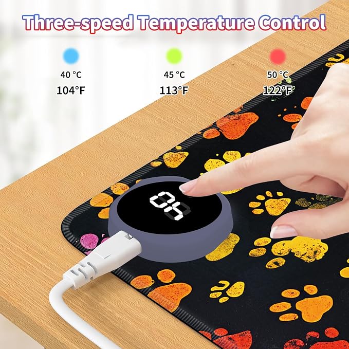 Heated Desk Pad Large Mouse Pad 23.6 x 14.1 inch with 3 Levels Heating & Auto Shut-Off Warm Mouse pad PU Leather Computer Mousepad for Home Office Work - Colorful Dog Paw