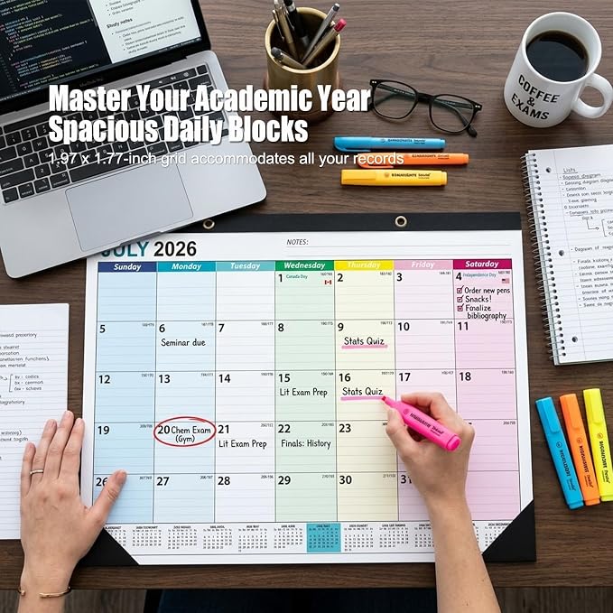 COMIX Desk Calendar 2026-2027, 17" x 12" Monthly Desktop Planner Pad with Frosted Cover, 18 Months July 2026 to December 2027, Thick 120 GSM Paper for Office School Home