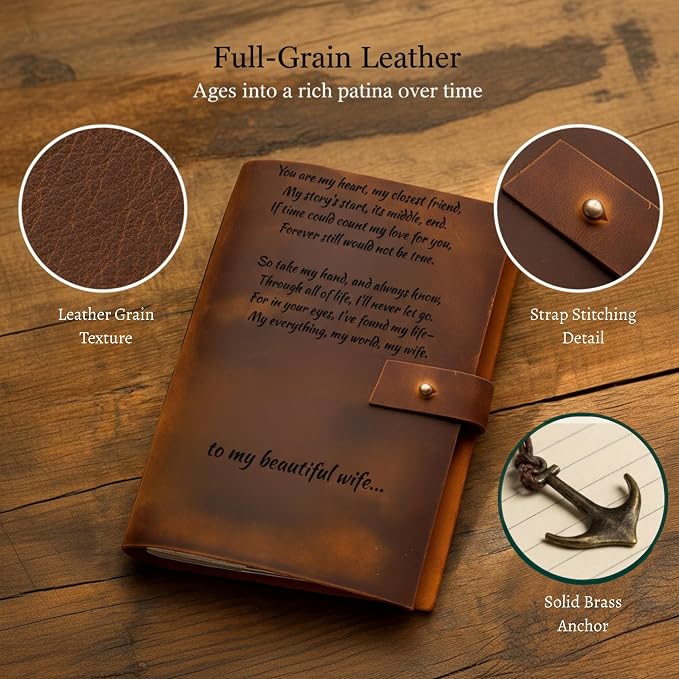 Personalized Leather Journal – Custom Engraved Refillable A5 Leather Notebook for Men & Women – Vintage Writing, Travel & Prayer Journal Gift – Customized Journals & Notebooks
