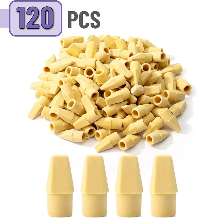 Mr. Pen- Pencil Eraser Toppers, 120 Pack, Yellow, Cap Erasers | Pencil Top Erasers, Eraser Caps, Tops for Pencils