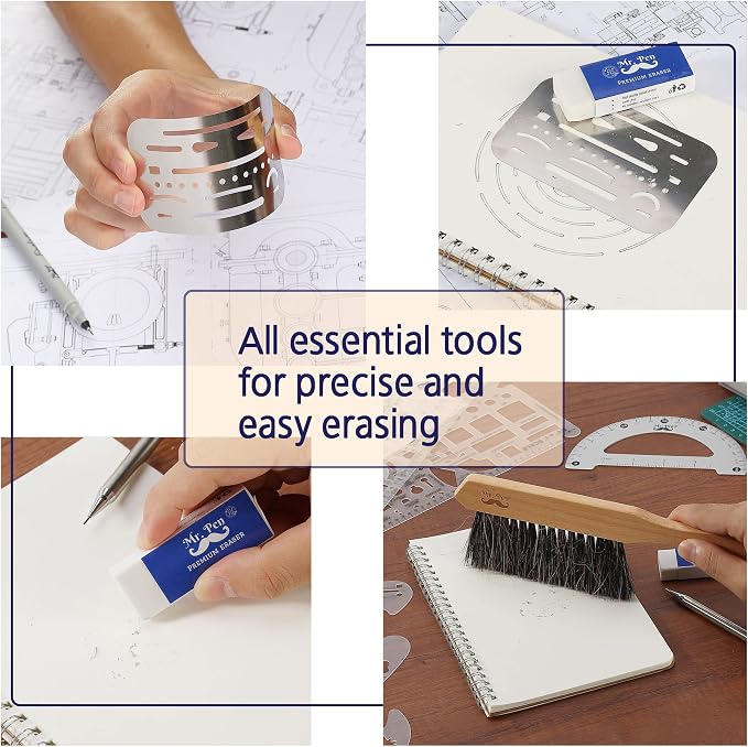 Mr. Pen- Professional Drafting Tools & Geometry Set with Case, 17 pcs | Mechanical Pencil, Fineliners, Scale Metal Ruler, Drawing Templates for Interior Design House Plan, Architect Protractor Set