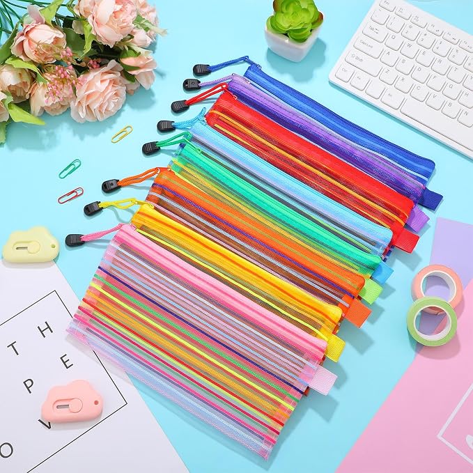 Leelosp 80 Pcs Mesh Zipper Pouch Bulk Mesh Pencil Pouches 10 Color Zipper Bag for Back to School Supplies Cosmetic Office Classroom Travel Appreciation Gift(Elegant Color,9 x 4.7 Inch)