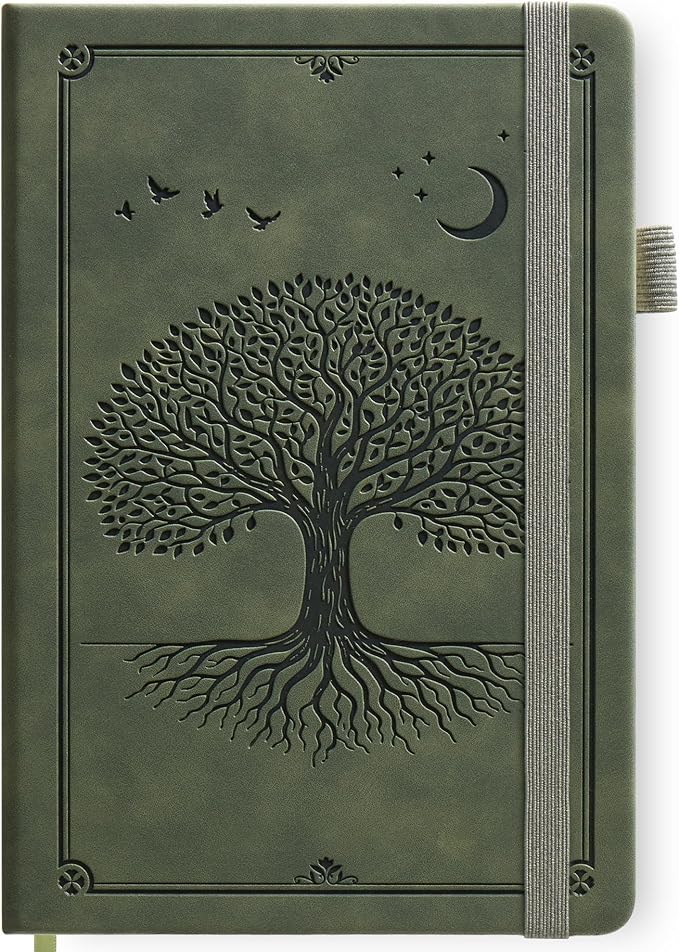 Lined Journal Notebook Hardcover Leather Bound 300 Pages A5 Green Diary | College Ruled 5.7x8.4" Journaling Notebooks for Men & Women, Writing for Personal, Thick Travel Daily Note Book Tree of Life