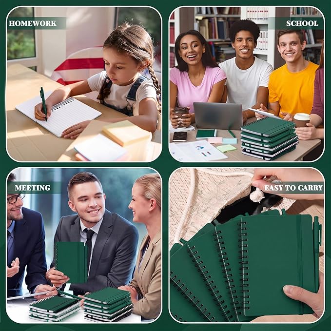 Fulmoon 30 Set Small Spiral Notebooks A6 with Pens Bulk, Multicolor 4" x 6" Pocket Notebooks Mini Lined Journals 50 Sheets for Back to School Supplies Students Rewards Office Gifts (Forest Green)