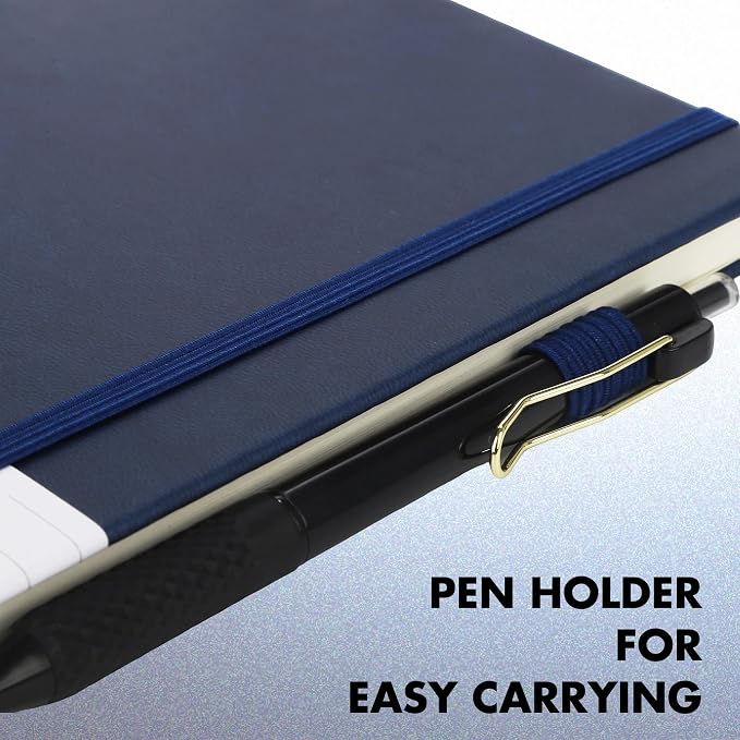 Aodaer 30 Set Lined Notebook Journals with Pens A5 Notebooks 100 GSM College Ruled Hardcover Notebook PU Leather Notepad with Pen Holder for Office School, 5.7 x 8.3 Inches, Navy Blue