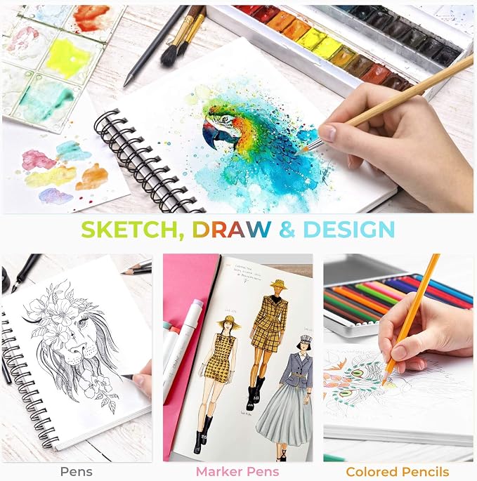 Ohuhu Mix Media Pad, 7" x 10" Mixed Media Art Sketchbook, 120 LB/200 GSM Heavyweight Papers, 62 Sheets/124 Pages, Spiral Bound Mixed Media Paper Pad for Acrylic, Painting Christmas Gift