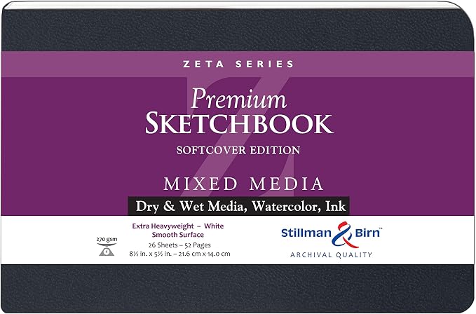Stillman & Birn Zeta Series Softcover Sketchbook, 8.5" x 5.5", 270 gsm (Extra Heavyweight), White Paper, Smooth Surface
