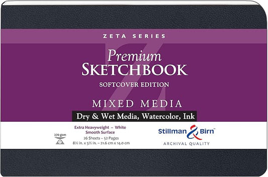 Stillman & Birn Zeta Series Softcover Sketchbook, 8.5" x 5.5", 270 gsm (Extra Heavyweight), White Paper, Smooth Surface