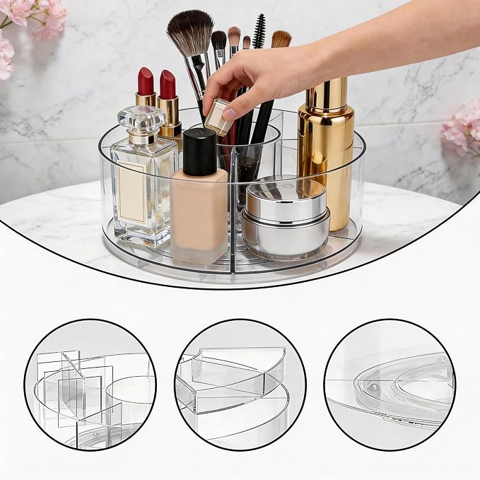 Acrylic Pen Holder, 360 Rotating Pencil Holders & Pen Holders - Multi-Functional Makeup Brush Holder for Desk, Clear Organizer for Cosmetics/Stationery