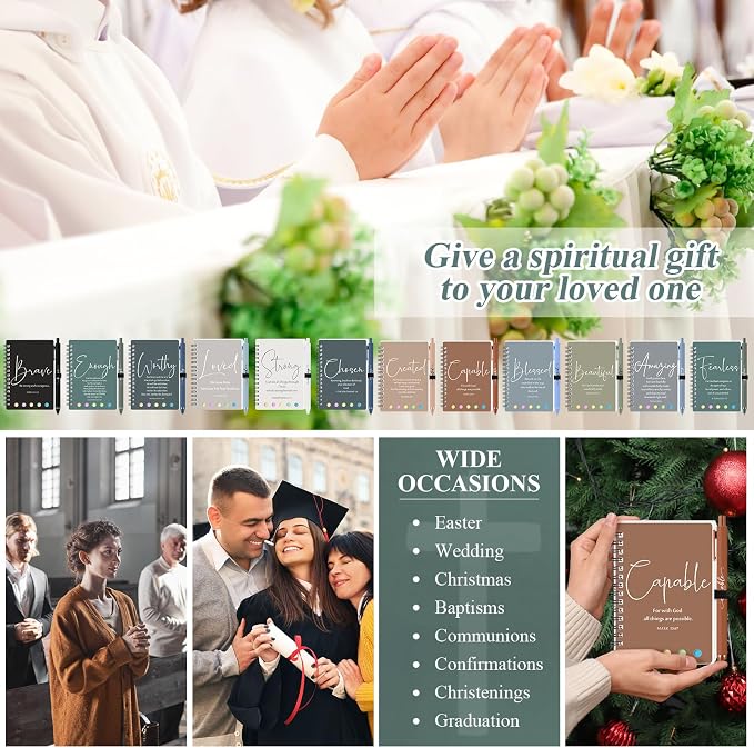 Kosiz 24 Sets/48 Pcs Christian Gifts Bulk Prayer Journal Scripture Notebook, Bible Pen (Classic,Boho Color)