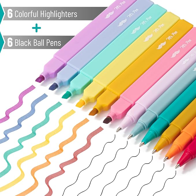 Mr. Pen- Aesthetic Highlighters and Ballpoint Pens No Bleed, 12 Pack | Summer Delight, Bible Highlighters and Pens No Bleed, Fast Dry and No Smear for Bible Journaling, Planner, School Supplies